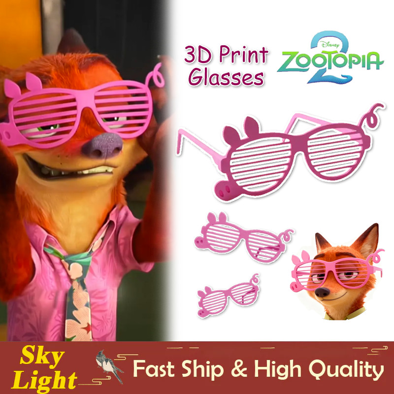เครื่องแต่งกายการ์ตูน Zootopia Nick สีชมพูพร้อมแว่นตากันแดดรูปแบบน่ารักสำหรับเด็กผู้หญิง