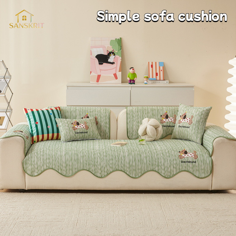 ผ้าคลุมโซฟารู้สึกเย็นเย็บปักถักร้อยการ์ตูนสุนัขตกแต่งบ้านเบาะรองนั่งเครื่องซักผ้าผ้าเคลือบ 4 สี หลายขนาด