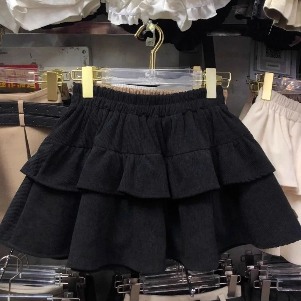 กระโปรงลายพิมพ์เค้กลูกฟูก สำหรับฤดูใบไม้ร่วงและหนาว สวมใส่ได้หลากหลายโอกาส กระโปรงสองชั้น สไตล์วัยรุ่น - รูปที่ 3