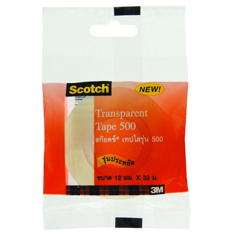 SCOTCH เทปใส รุ่น 500 แกน 1 นิ้ว ขนาด 1/2 นิ้ว x 36 หลา (12 ม้วน/แพ็ค)