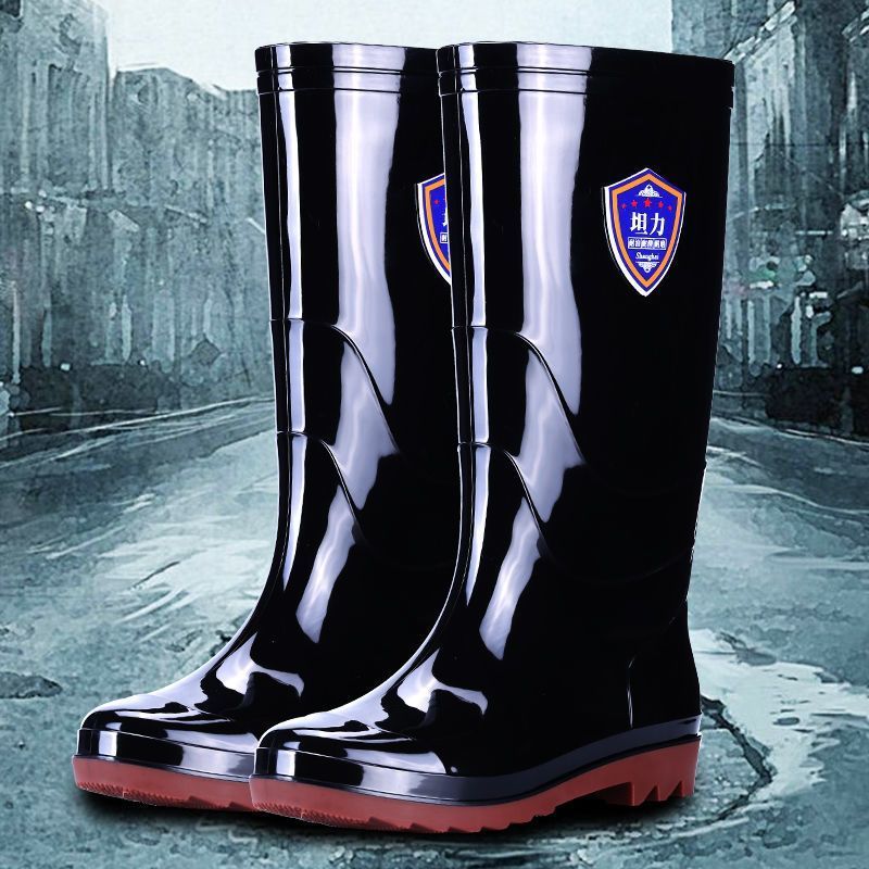 สินค้าใหม่พร้อมสต็อกรองเท้าฝนผู้ชายหนากลางหลอดป้องกันแรงงานเอ็นเนื้อสวมทนรองเท้าน้ําผู้ชายรองเท้าฝนสูง-หลอดตกปลายางรองเท้า20251203