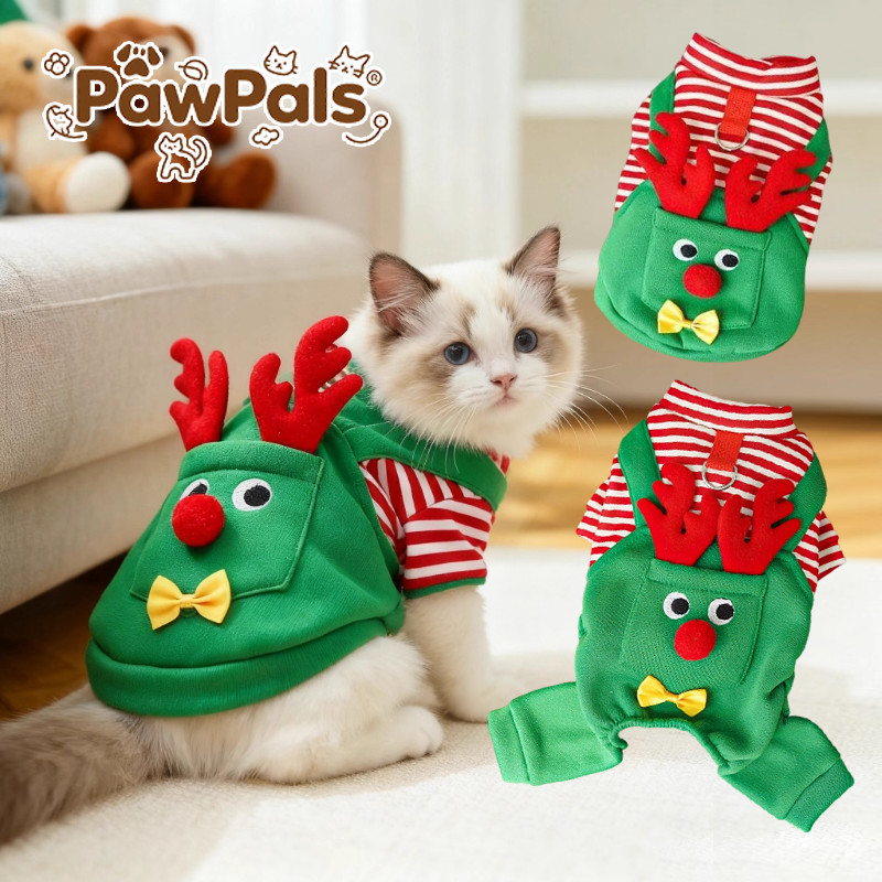  PawPals  เสื้อผ้าสุนัข เสื้อผ้าสัตว์เลี้ยง เสื้อผ้าสําหรับแมว ของขวัญปีใหม่สำหรับสัตว์เลี้ยง ชุดซานต้า คริสมาสต์