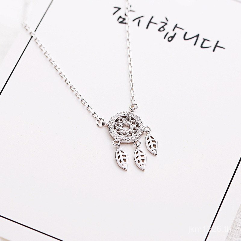 สร้อยคอเงินแท้ S925 สไตล์เรโทร แบบคลาวิกเกิล ลายใบไม้เรียบง่าย พร้อมจี้ดอกเพทาย สำหรับผู้หญิง WV85