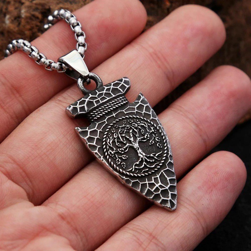Retro Viking Tree of Life จี้สร้อยคอสแตนเลส Nordic Spear หัวเครื่องประดับ Amulet cbn1124.5