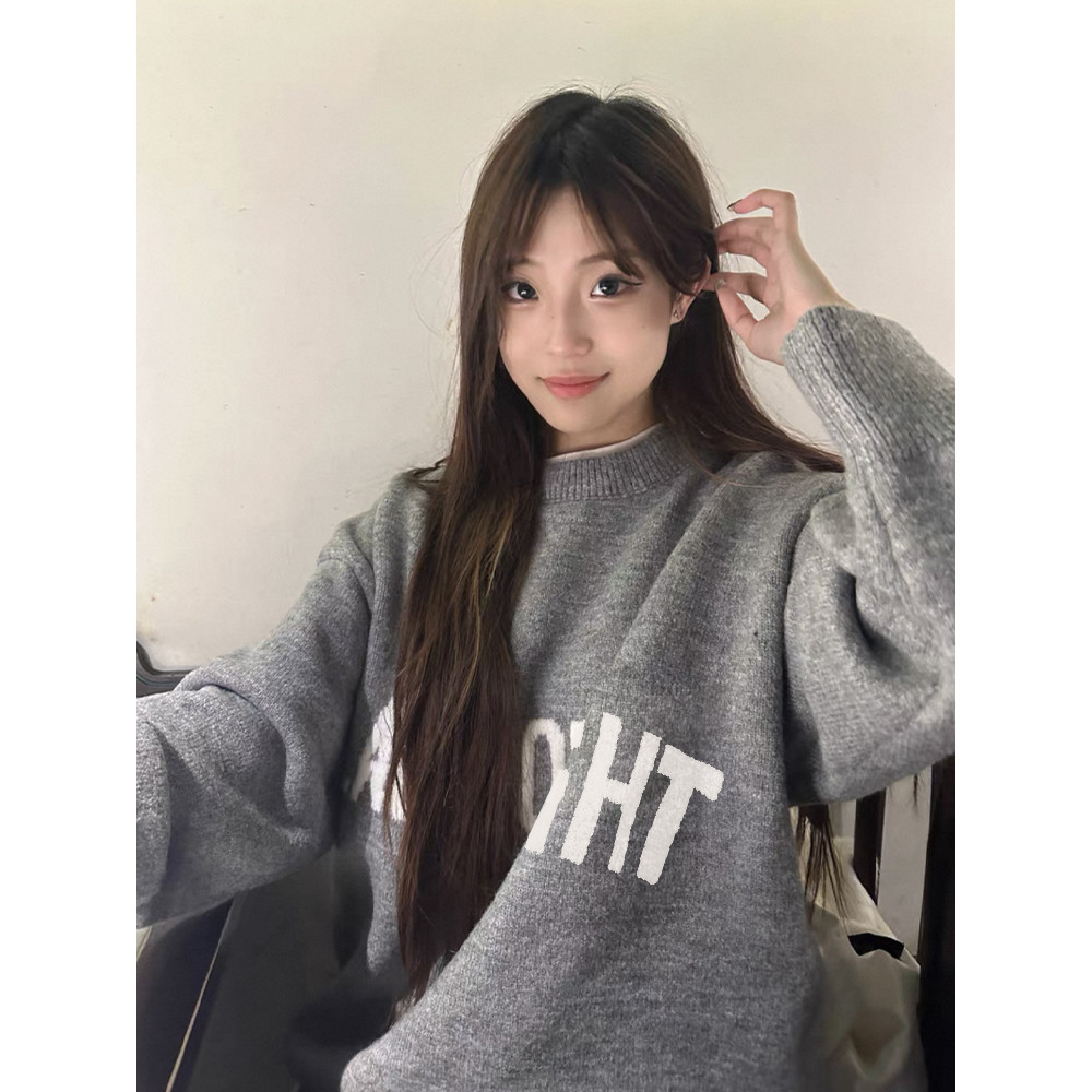  เสื้อสเวตเตอร์สไตล์อเมริกันแบบสบาย ๆ แขนยาวหน้าหนาว ใส่สบายคอมนักท่องถนน