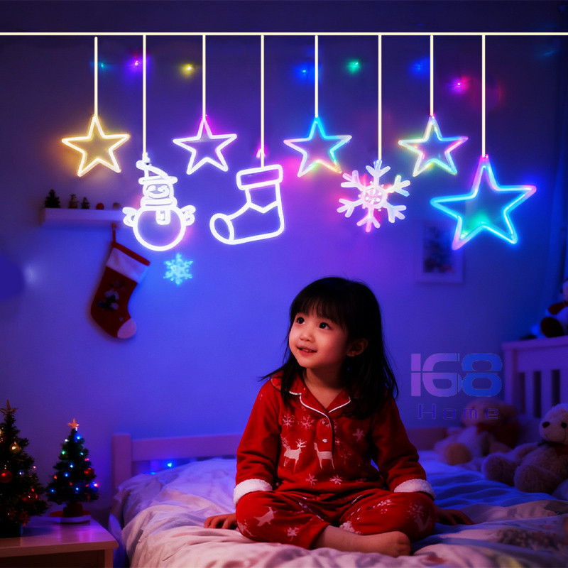 แนะนำ ผ้าม่าน 168home ไฟดาว LED ฮิตติดอินเทรนด์ สำหรับตกแต่งห้องช่วงคริสต์มาส, ชุดไฟประดับผ้าม่านในห้องนอน, มีให้เลือก 3 สี ราคาพิเศษ มีเก็บเงินปลายทาง