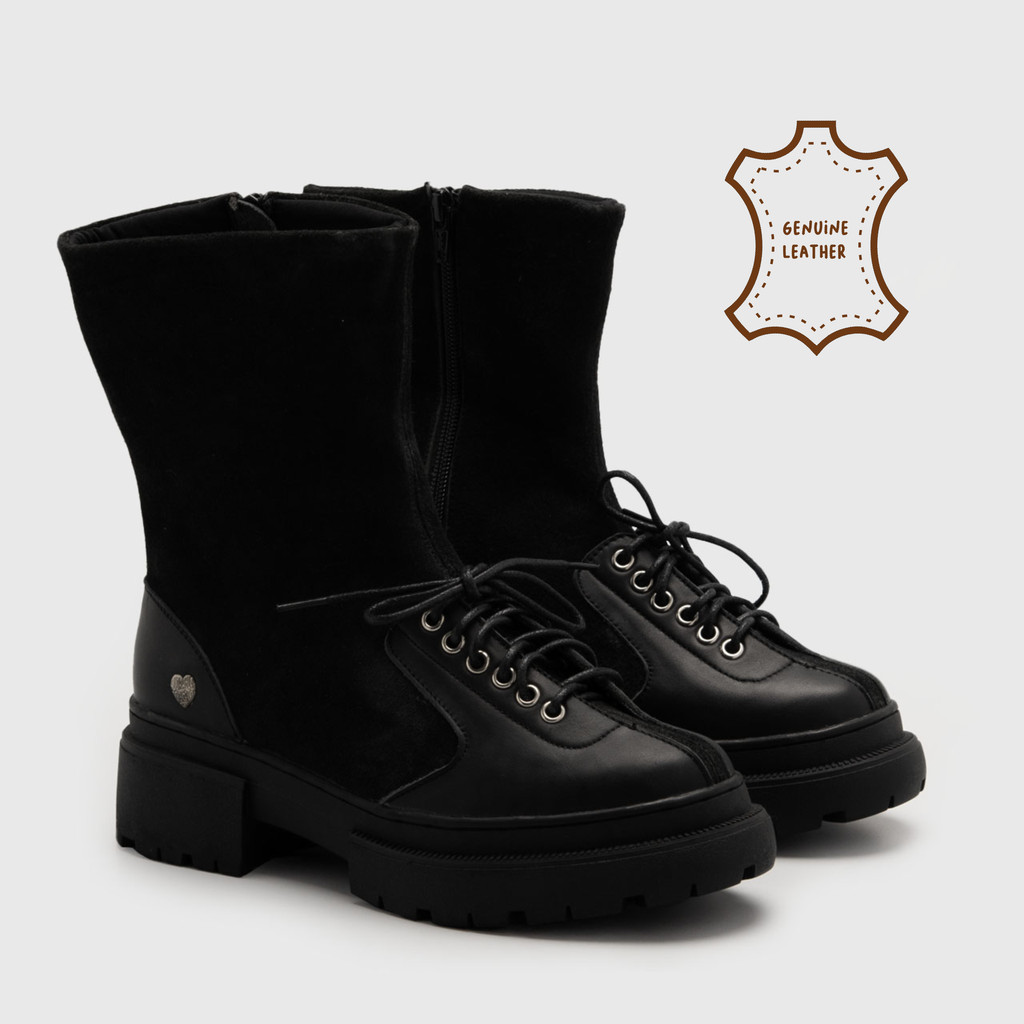 โครงการที่น่ารัก - Picha Boots หนังแท้ สีดํา - รองเท้าผู้หญิง