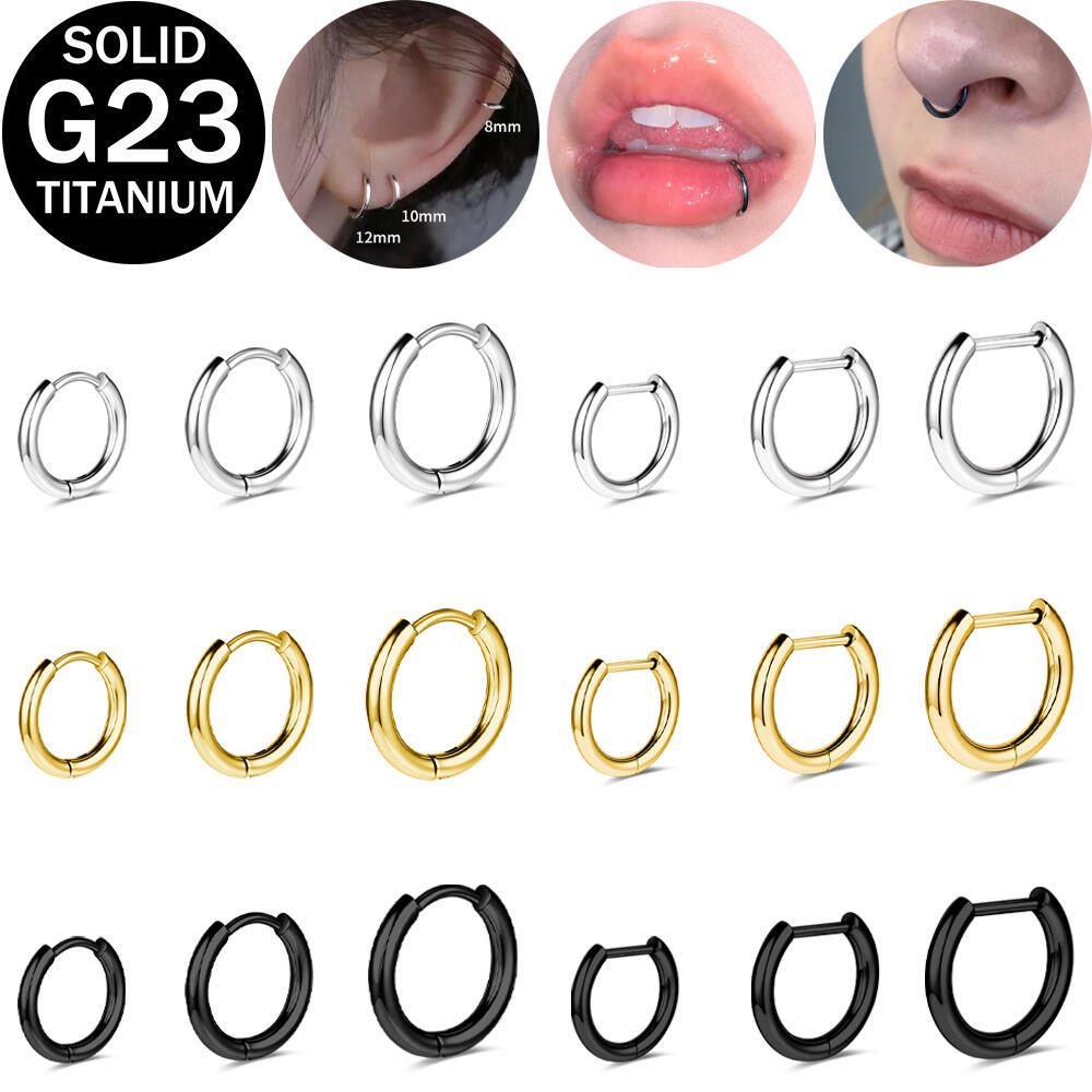 ต่างหูและแหวนเจาะ titanium และโลหะเงินทองสีดำ ขนาด 8/10/12 มม. สำหรับลิป, helix และ nostril