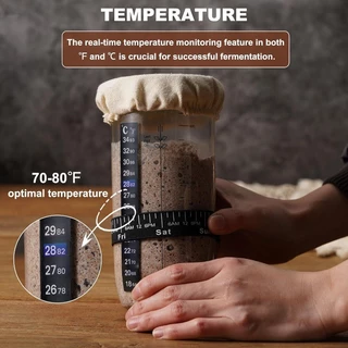 โถหมักเบเกอรี่ ขนมปังเบเกอรี่อุปกรณ์ขวดแก้วพร้อม Sourdough Starter Jar Kit 24OZ Sourdough Jar ออนซ์ Scale