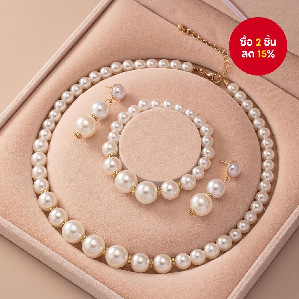 3ชิ้นมุกชุดเครื่องประดับสําหรับสาวที่สง่างามสร้อยคอสร้อยข้อมือต่างหูแฟชั่นของขวัญพรรคทุกวันสวมใส่อร่อยอุปกรณ์เสริม
