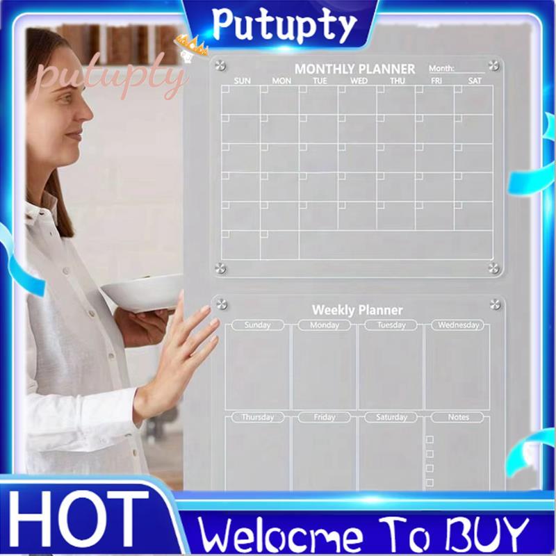 Magnetic Acrylic Calendar Board Markers & Magnetic Pen Holder สําหรับตู้เย็นตู้เย็นตู้เย็นรายเดือนแห