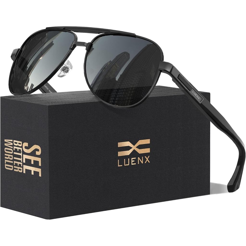 LUENX Aviator Sunglasses for Men Polarized Trendy Shades Driving UV 400 Protection