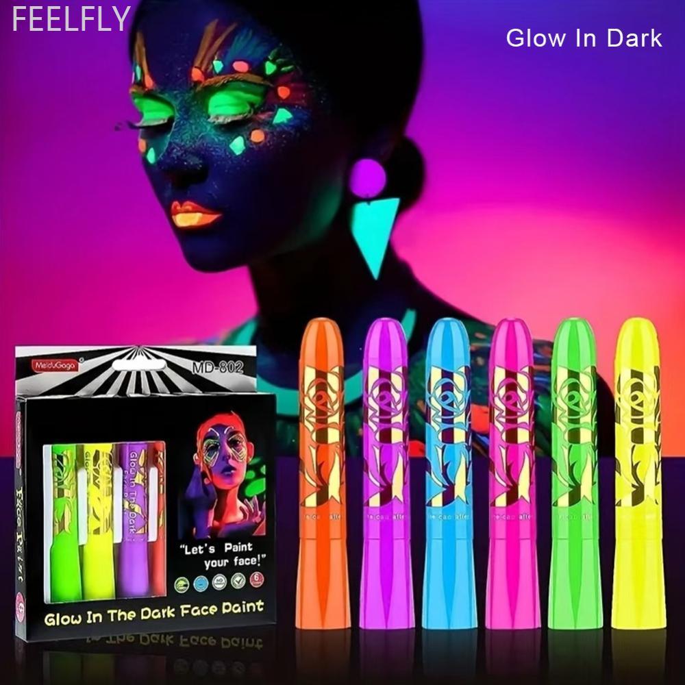 FEELFLY 6 ชิ้นเรืองแสงใน Dark Face Body Paint ชุดแต่งหน้าเทคนิคพิเศษแต่งหน้าสําหรับเด็กฮาโลวีนคริสต์