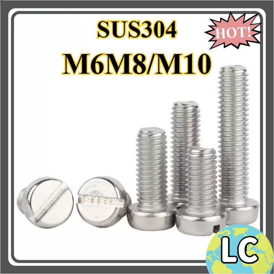 304 สแตนเลส one-slot สกรูหัวทรงกระบอก GB65 สกรู slotted หัวกลม bolt M6M8/M10[LC-FC]