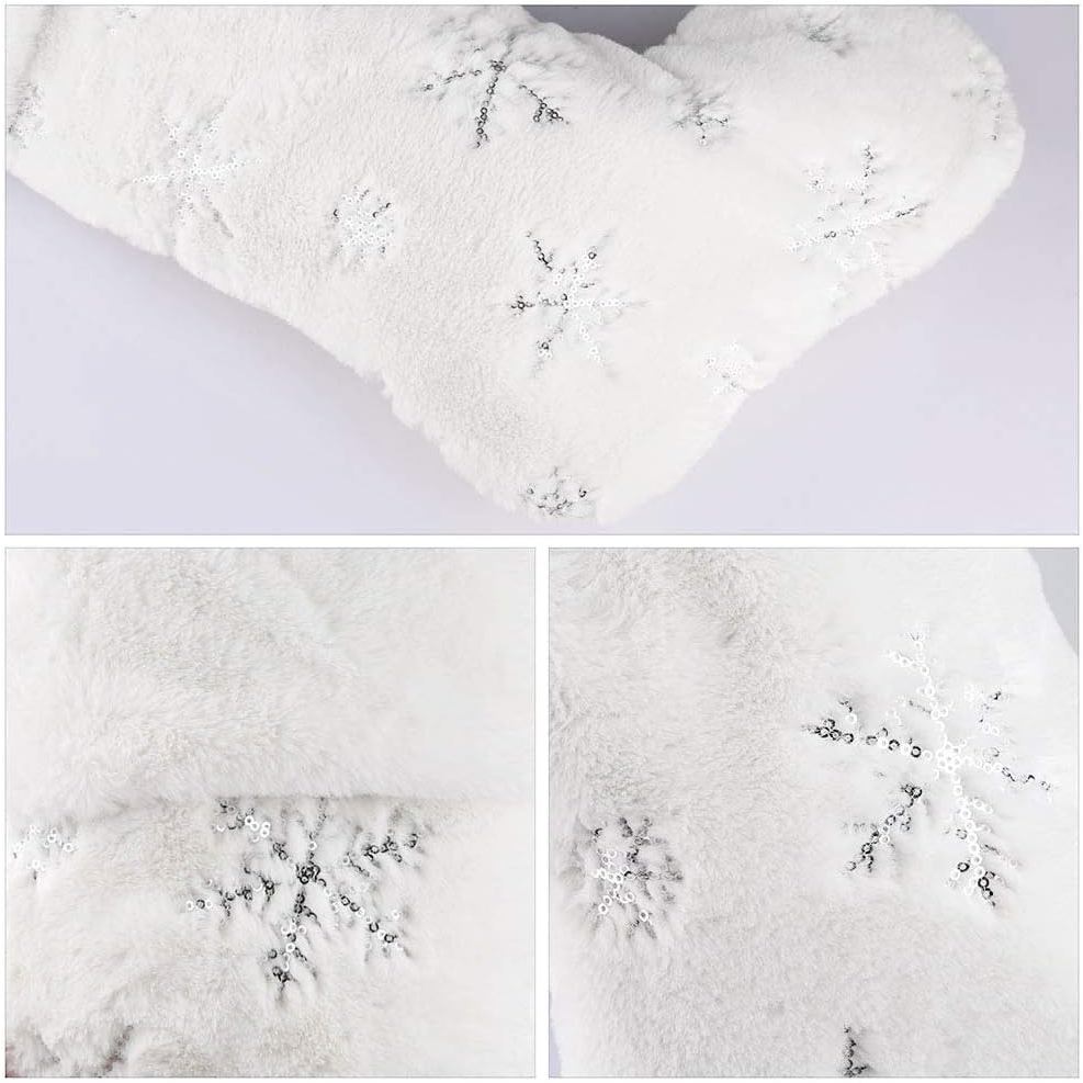 2PCS Plush Christmas Stockings White Faux Fur Large 56cm Deluxe Hanging Xmas Stockings with Silver S