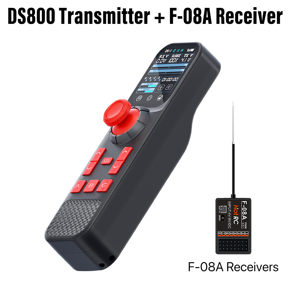 HotRC DS800 เครื่องส่งสัญญาณ 8CH รีโมทคอนโทรล 2.4GHZ 2.0in สี TouchScreen กลับฟังก์ชั่น F-08A สําหรับ RC รถเรือ