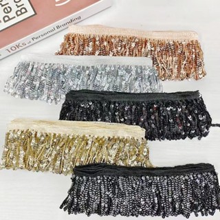 ขอบพู่เลื่อมกว้าง 8 ซม. สำหรับแต่งเติมรองเท้าและกระเป๋า ใช้ง…