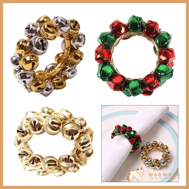 WOW 12 ชิ้นผู้ถือผ้าเช็ดปากตกแต่งคริสต์มาส Bells ผ้าเช็ดปากแหวนสําหรับ Party Tablewares