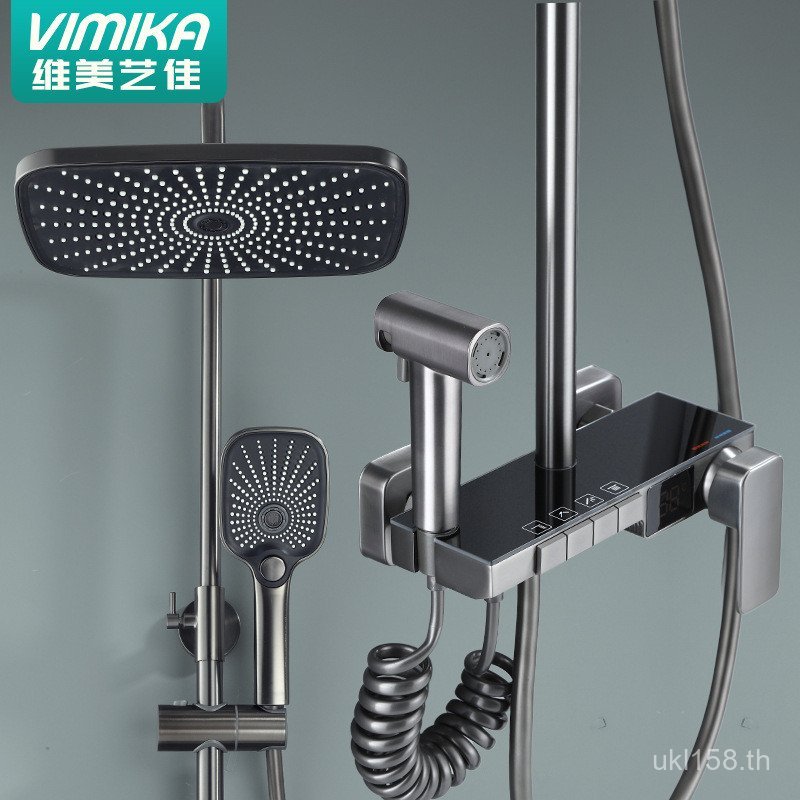 ชุดเทอร์โมสแตติกชุดฝักบัวจอแสดงผลดิจิตอลฝักบัวฝักบัวฝนห้องน้ําสปริงเกลอร์ฝักบัวสีเทาห้องน้ําในครัวเร