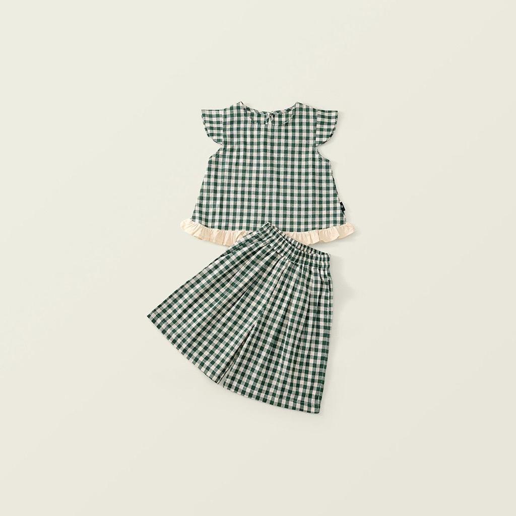 Hania kids พร้อมส่ง ชุดเซ็ตเด็กผู้หญิง 2 ชิ้นลายตารางน่ารัก ดีไซน์ระบายช่วงชายเสื้อ ใส่แล้วดูหวานละมุนสุด ๆ K5125651