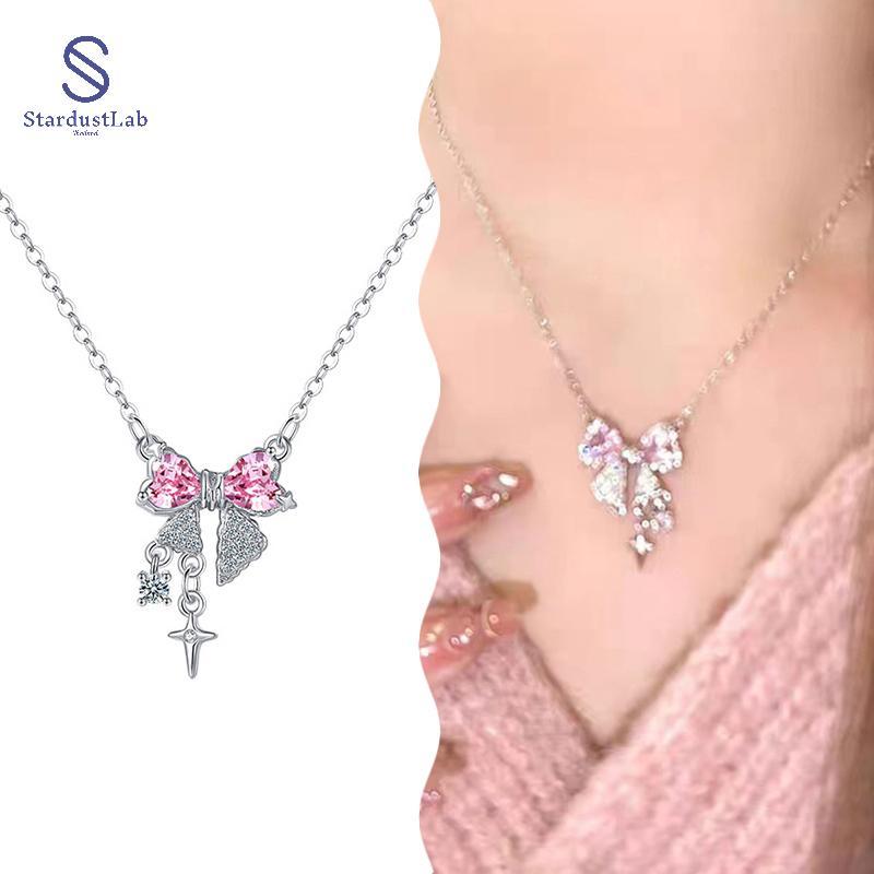 StardustLab แฟชั่น Minimalist หรูหรา Bowknot จี้สร้อยคอสําหรับสาวอารมณ์ประณีตงานแต่งงานความงามเครื่อ