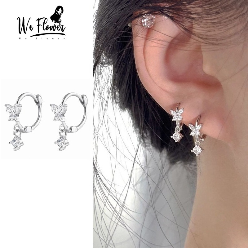 We Flower เราดอกไม้เกาหลี s925 เงิน Shining คริสตัลผีเสื้อ Hoop ต่างหูสําหรับผู้หญิงสวมใส่ทุกวัน Kangling หูเครื่องประดับอุปกรณ์เสริม