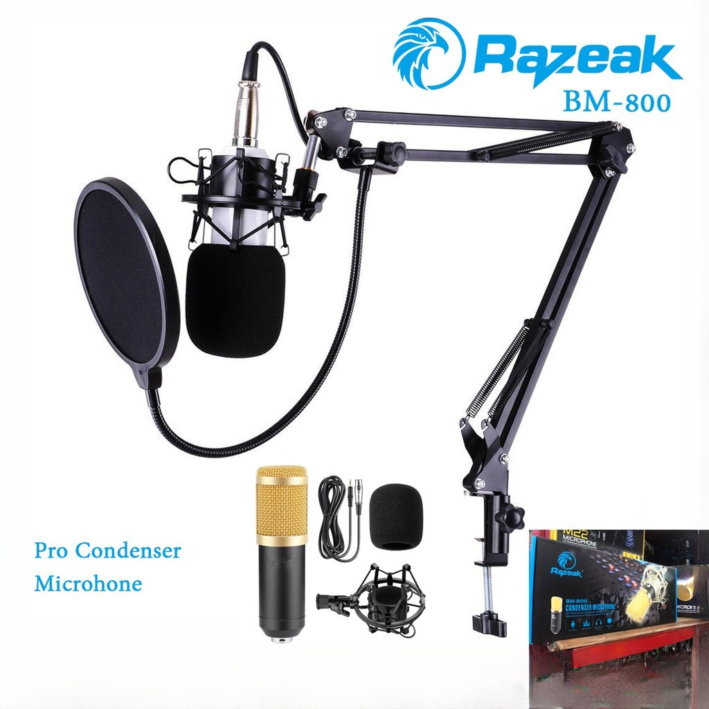 ไมค์อัดเสียง คอนเดนเซอร์ Pro Condenser Mic Microphone BM-800 พร้อม ขาตั้งไมค์โครโฟน และอุปกรณ์เสริม