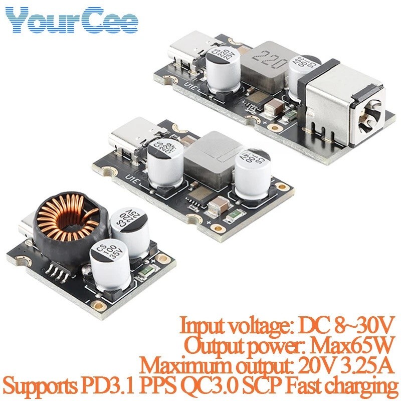 PD65W 65W Fast Charger โมดูล DC 8-30V Buck ขั้นตอนลง Type-C รองรับ PD3.1 PPS QC3.0 SCP Fast Charging