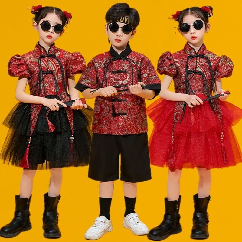 วันเด็กวันเด็กเครื่องแต่งกายสไตล์จีน ฮันฟู โชรัส เครื่องแต่งกายนักเรียนชั้นประถมศึกษาเกมอนุบาลชุดเต้นรํา/12.4