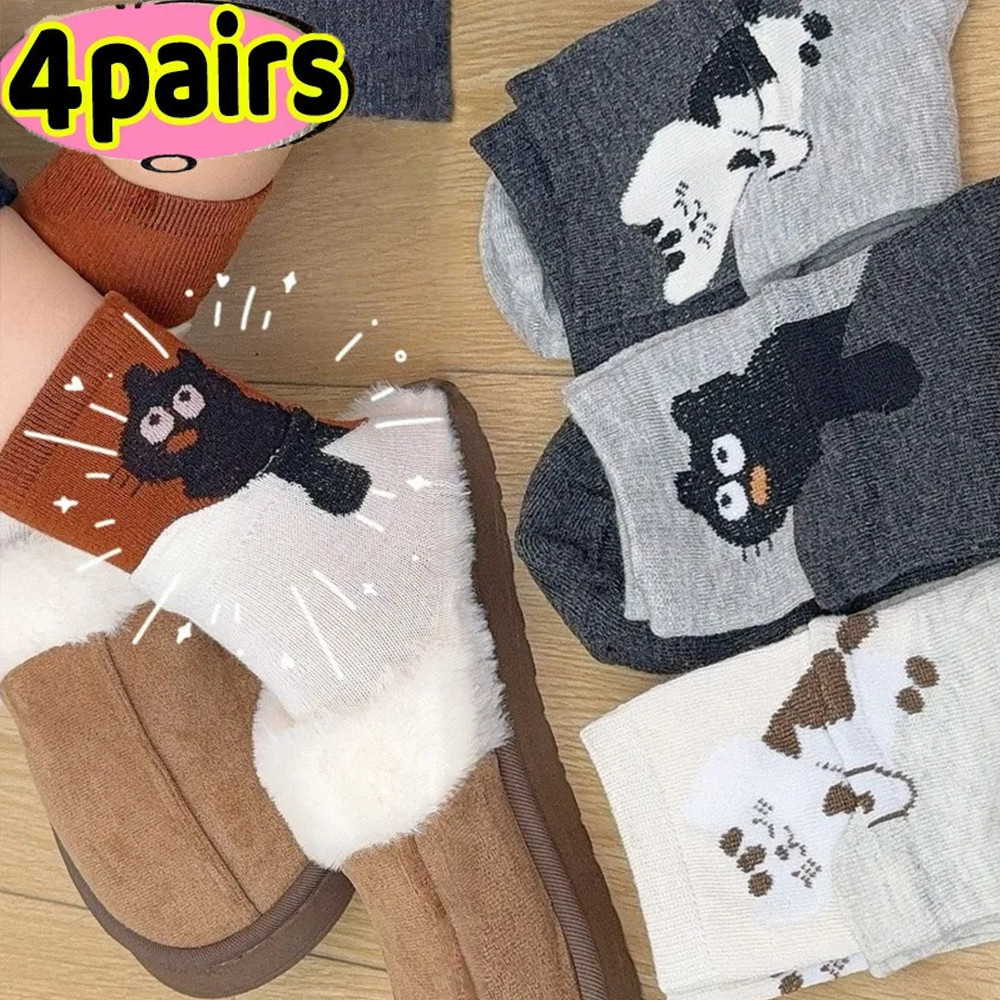 ผู้หญิงที่เรียบง่ายตลกน่ารักแฟชั่นขี้เกียจแมว-พิมพ์ถุงเท้ากลางลูกวัว-คุณภาพสูงฤดูใบไม้ร่วงฤดูหนาวนุ่มสบายถุงเท้าผ้าฝ้าย