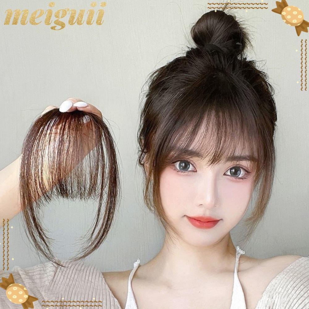 MEIGUII Air Bangs Hairpiece, สังเคราะห์สําหรับสาว Mini Fake Bangs, ผู้หญิงสีดําสีน้ําตาล Hairpiece E
