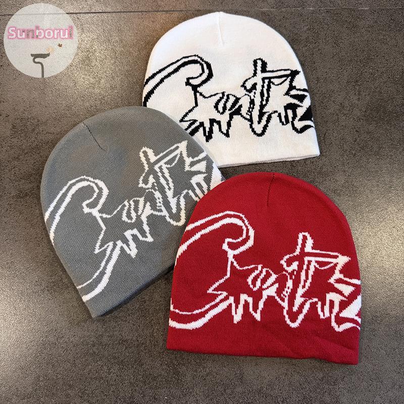 Sunborui Y2K หมวกถักพิมพ์ Street Fashion สำหรับฤดูหนาว Unisex แบบสวมสบาย multifunctional beanies TH