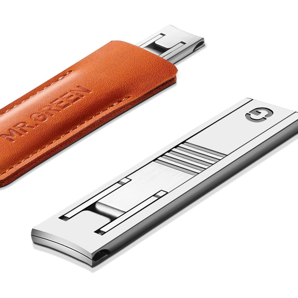 MR.GREEN กรรไกรตัดเล็บแบบบางพิเศษ เครื่องตัดเล็บเทคโนโลยีผลิตที่แม่นยําของเยอรมันพร้อมฝาครอบหนังวัวเ