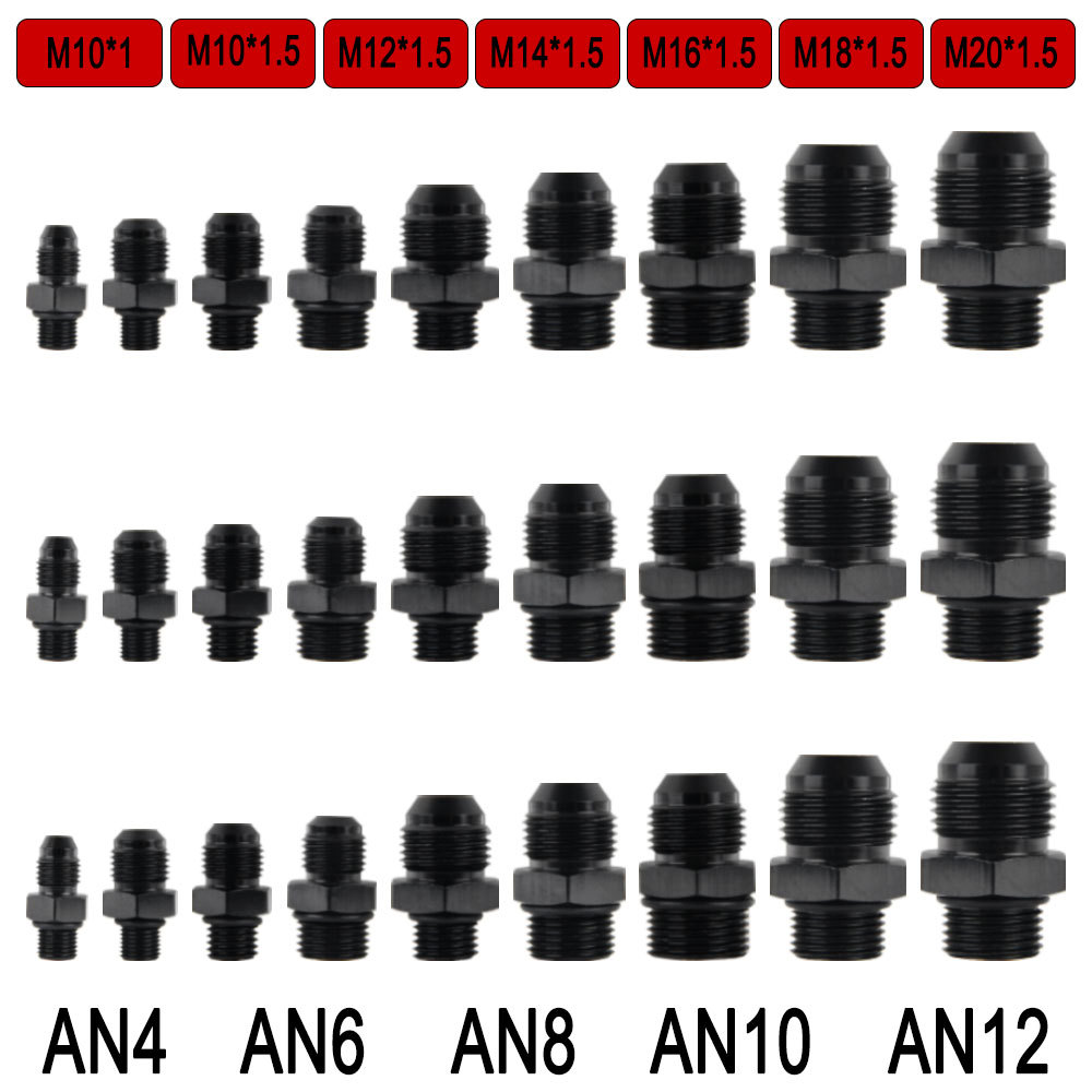 เกลียวลดตัวผู้ฟิตติ้งตรงใส่AN4 AN6 AN8 AN10 AN12ขนาดข้อต่อะแดปเตอร์เข้าหัวฟิตติ้งหยาบและละเอียดM10x1 M12x1.25 M14x1.5mm M16x1.5 M18x1.5 M20x1.5 M22x1.5 Oil Fuel Hose Fitting Adaptor Connector