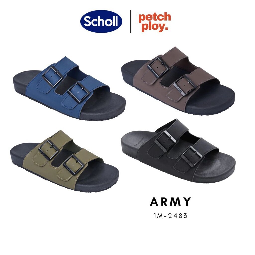 Scholl รุ่น Army 1M-2483 รองเท้าสกอลล์ของแท้ รองเท้าสุขภาพ สวมใส่สบายและทนทาน Size 40-45