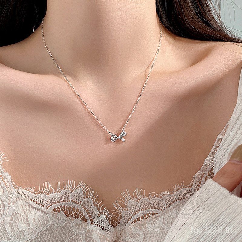 สร้อยคอมุกวิทยาแบบโบว์จากเงินสเตอร์ลิงคุณภาพสูง ดีไซน์คลาสสิกสำหรับผู้หญิง CK7N