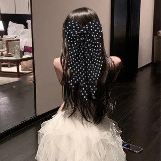คลิปโบว์ลายจุดหวานและสปริงริบบิ้นหรูหรา สำหรับแต่งผมสไตล์เรโทร