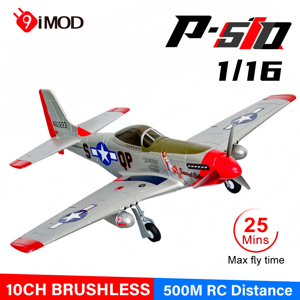 9IMOD P-51D เครื่องบิน 10CH Brushless 1/16 HD กล้อง 6 แกน Gyro 3D Fix-wing เครื่องบิน