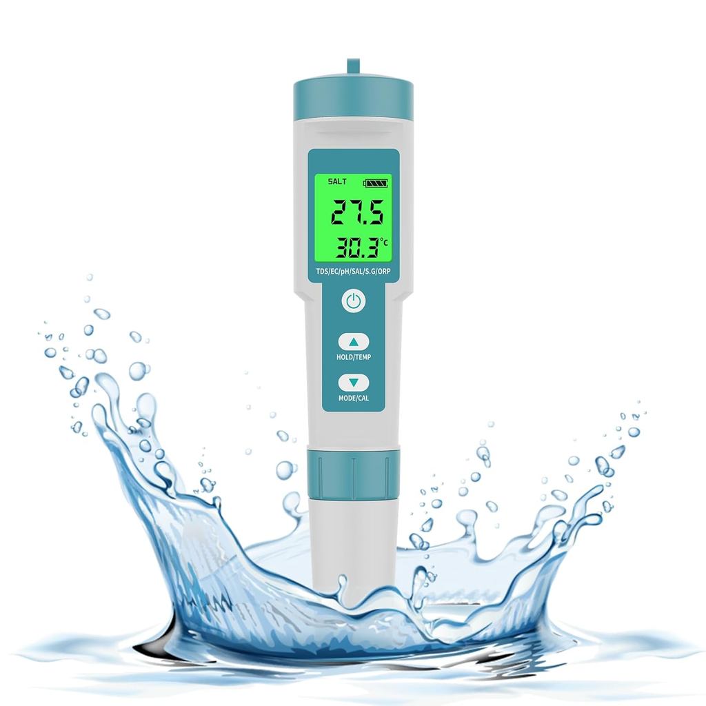 PH Meter TDS Meter 8 in 1 Digital Water Tester Pool Salt Tester Salinity, PH, TDS, EC, ORP, H2 and T
