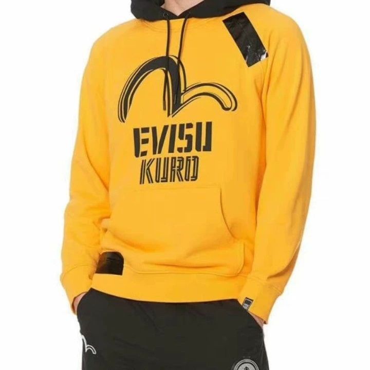 Evisu Mens Pure Cotton Loose Hooded Long-Sleeved Sports Sweatshirt Jacket