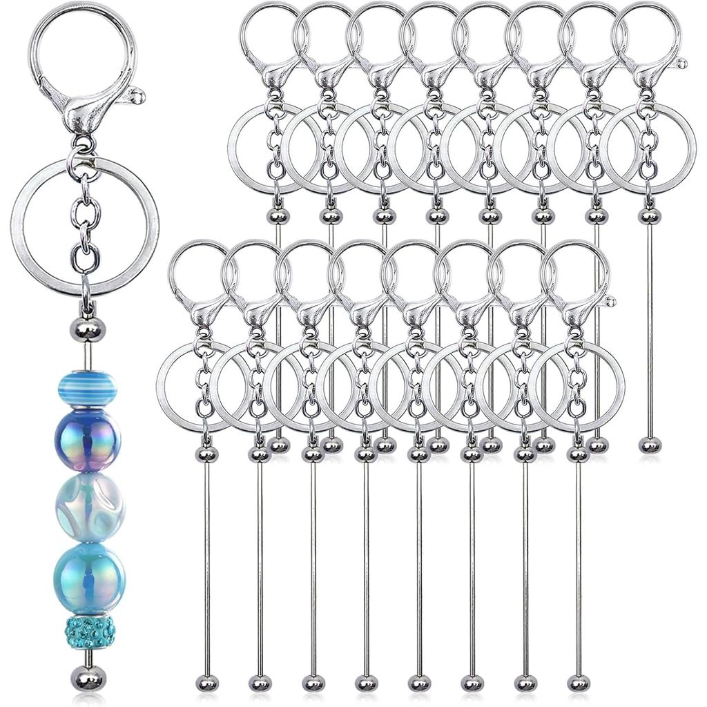 28 Pcs Beadable Keychain Bars - Keychain Making Kit Bulk - Metal Beaded Keychains for Crafting - Diy