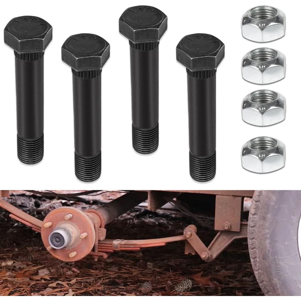4 Pack 9/16"-18 x 3" Long Trailer Leaf Spring Shackle Bolts w/Lock Nuts, fit for 1-3/4” Wide Leaf Sp
