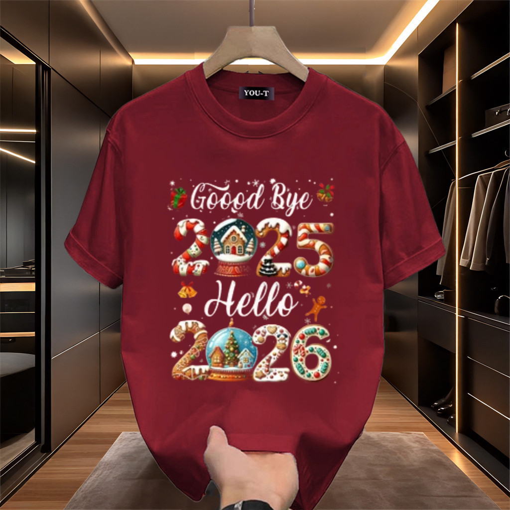 UT shop เสื้อยืดคอกลม เสื้อยืด oversize ผ้าCotton 100% เสื้อแฟชั่น 'Happy New Year'  สบายและนุ่ม แขน