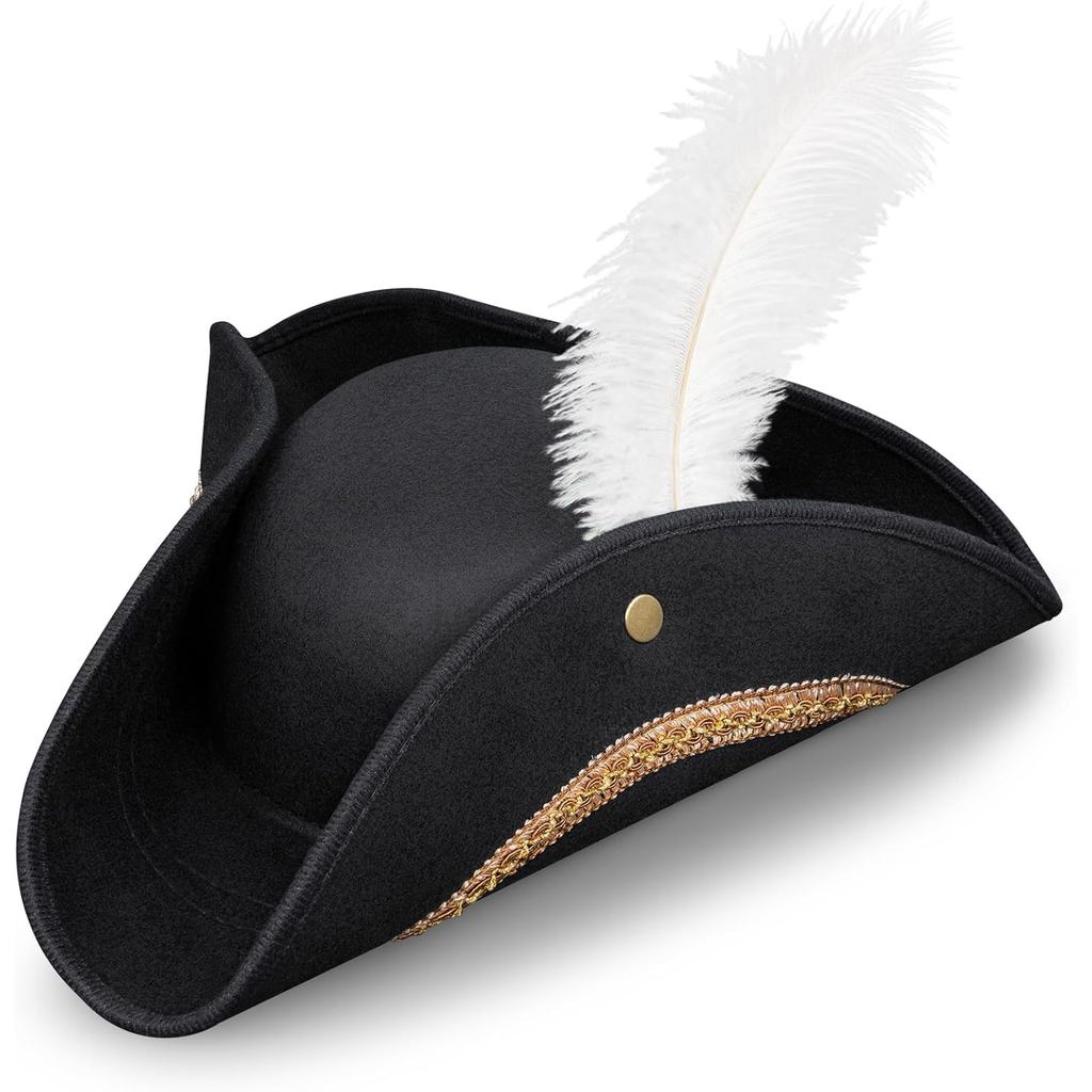 Pirate Costume Hat Women/Men, Black Pirate Hat Kids,Tricomn Colonial Hats Fit for Revolutionary War 