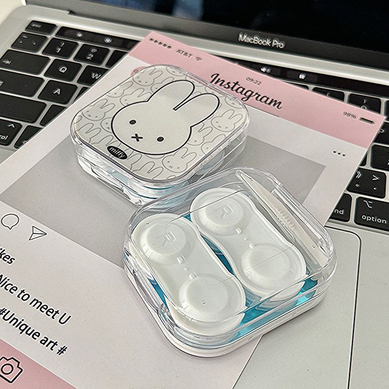 Kawaii Miffy Contact Lens Case กล่องเก็บเลนส์ทรงสี่เหลี่ยมน่ารักสําหรับ Soft & Color Contacts | ภาชนะแช่เดินทางแบบพกพา | เลนส์รายวันป้องกันการรั่ว Hol ราคา ถูกที่สุด ดีลบีเคเค