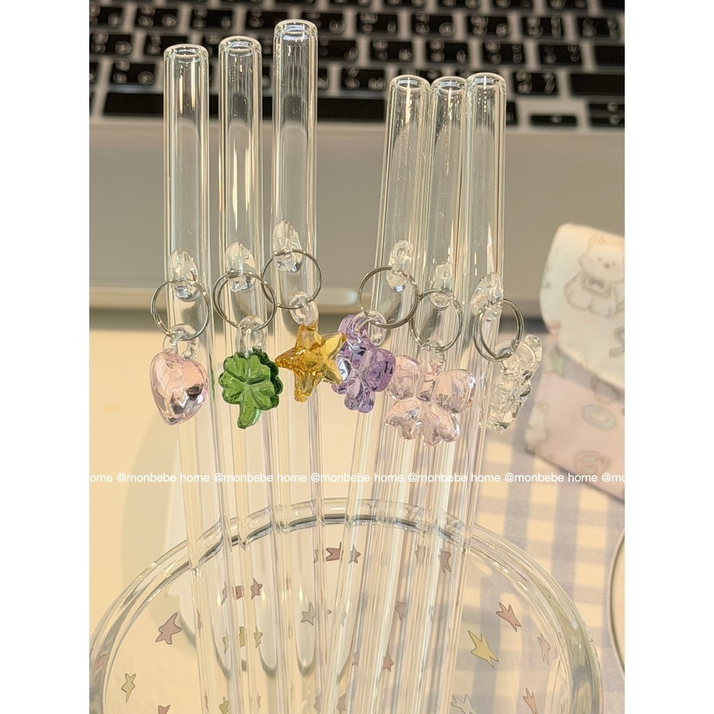 หลอด ใหม่ insหลอดดูดมีโบว์ วัสดุแก้ว สวยมาก พร้อมส่ง