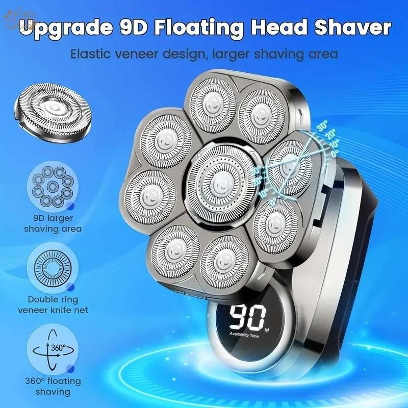 Ank 9D Electric Razor For Bald Men Rechargeable Shaver IPX7 Waterproof Rotary Shaver With LED Displa