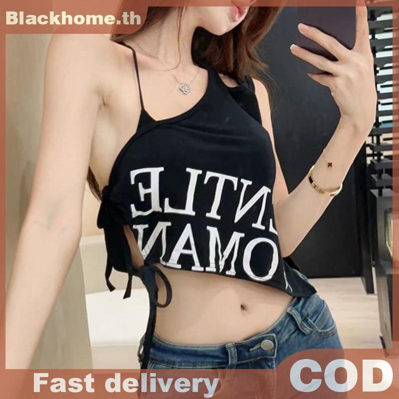 Camisole สายคล้องหลังสำหรับผู้หญิง สไตล์สตรีทแวร์ เซ็กซี่ พิมพ์ลายไม่สม่ำเสมอ แขนกุดแบบSlim-fit