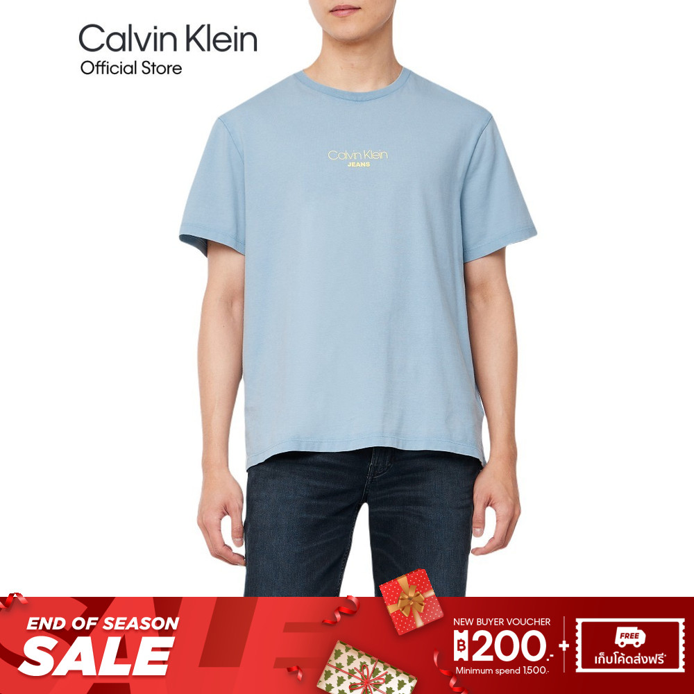 CALVIN KLEIN เสื้อยืดคอกลมแขนสั้นผู้ชาย ทรง Regular รุ่น 4RB824G CFF - สีฟ้า