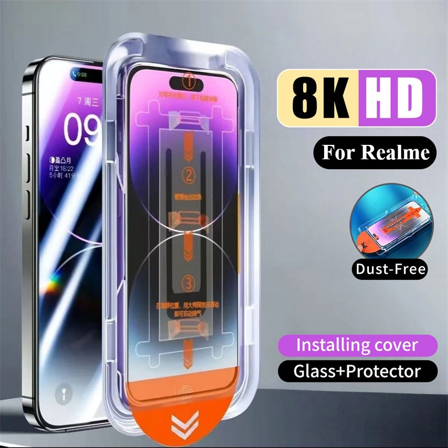 ติดตั้งง่ายกระจกนิรภัยสําหรับRealme 14 14X 13 12 12X 11X 10 9 9i 8 8i 7 7i 5 5i 6i 6 3 Pro Plusฝุ่นต